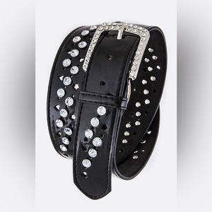Black Patent Leather Rhinestone Statement Belt